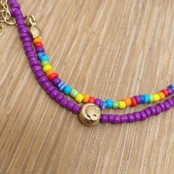 Urban Outfitters Purple Multicolor Rainbow Beaded Anklet Set Crescent Moon Bead - Picture 2 of 3